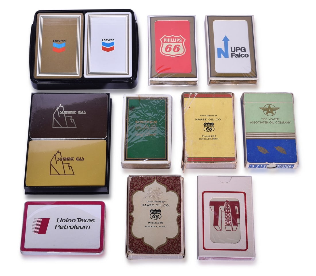 Twelve Oil and Gas Company Advertising Playing Card Decks - Phillips 66, Chevron, Tide Water, (1 of 2)