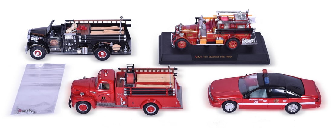 Four Die Cast Fire Trucks and Battalion Chief Car - First Gear International Harvester, B-Model (1 of 3)