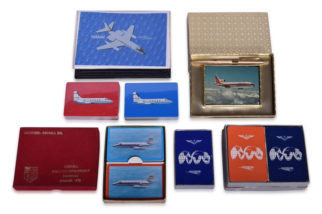 Eight Lockheed Aerospace Advertising Playing Card Decks - JetStar, TriStar, and Cornell Executive (1 of 3)