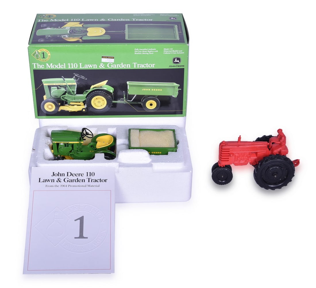 2001 ERTL John Deere Die Cast Model 110 Lawn & Garden Tractor and Auburn Rubber Toy Tractor (1 of 3)
