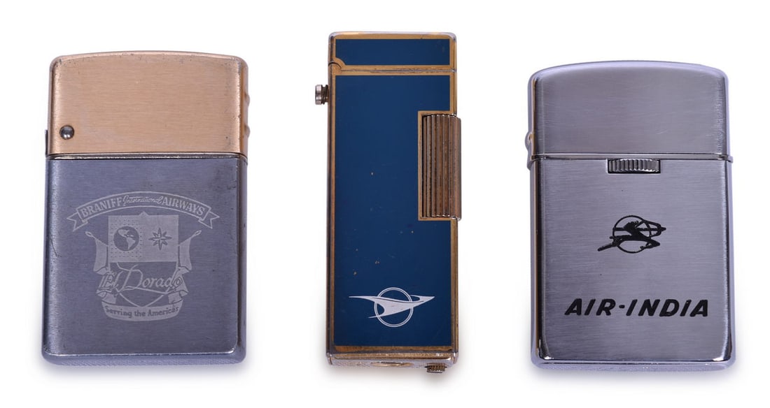 Three Airline Promotional Advertising Lighters - Braniff International Airways, Air India, and WIN (1 of 3)