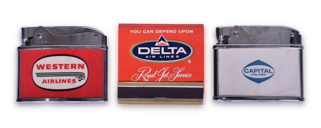 Pair of Airline Advertising Lighters and Matchbook - Capital Airlines, Western Airlines, and Delta (1 of 2)