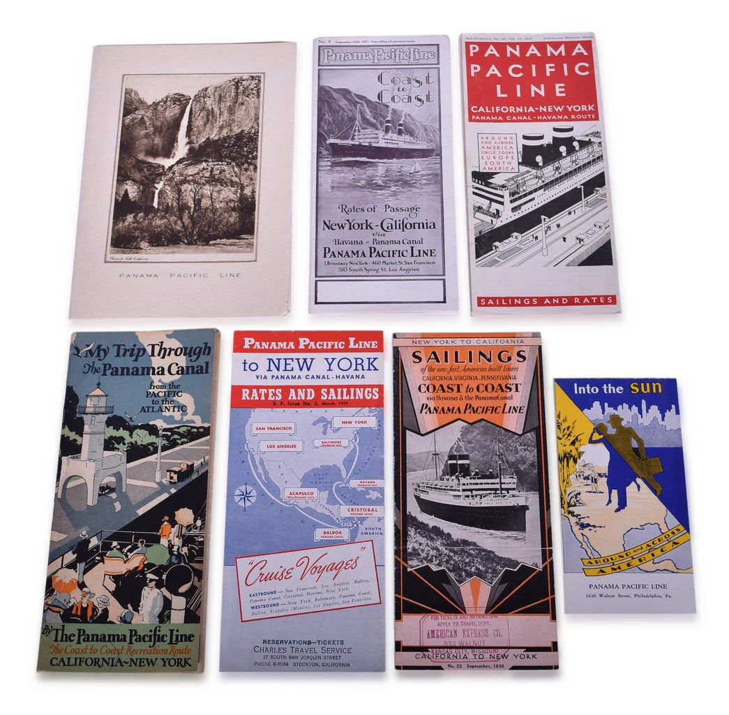 Seven Panama Pacific Line Steamship Travel Guides, Timetable, and Menu - 1927 to 1939 (1 of 3)