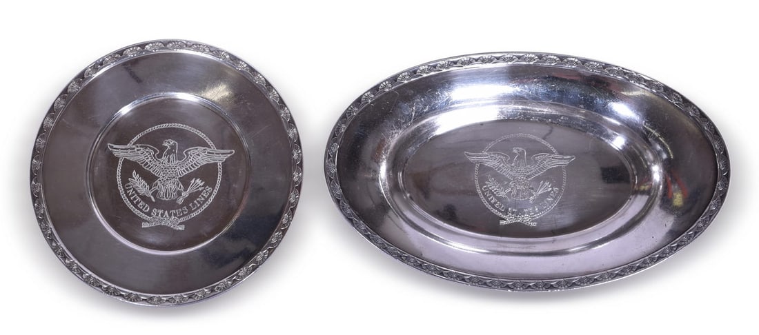 United States Lines Steamship SS Manhattan Silver Oval Bread Tray and Under Liner Tray Plate (1 of 5)