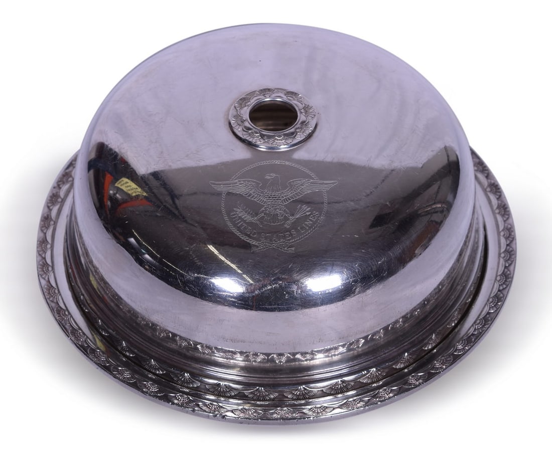 United States Lines Steamship SS Manhattan Silver Hot Food Cover and Under Liner Tray Plate (1 of 5)