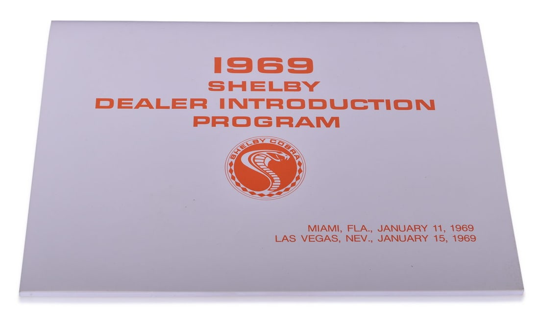 1969 Shelby Dealer Introduction Program Book for Miami and Las Vegas: A 1969 Shelby Dealer Introduction Program book that was introduced to potential dealers in Miami, Florida on January 11, 1969 and Las Vegas, Nevada on January 15, 1969. No page count given but the boo