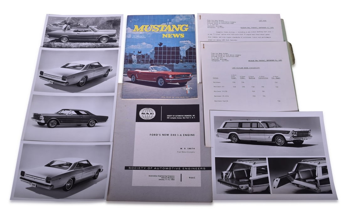 1966 Ford Galaxie Media Packet, 1965 240 I-6 Engine Booklet, and 1980 Mustang News Magazine (1 of 3)