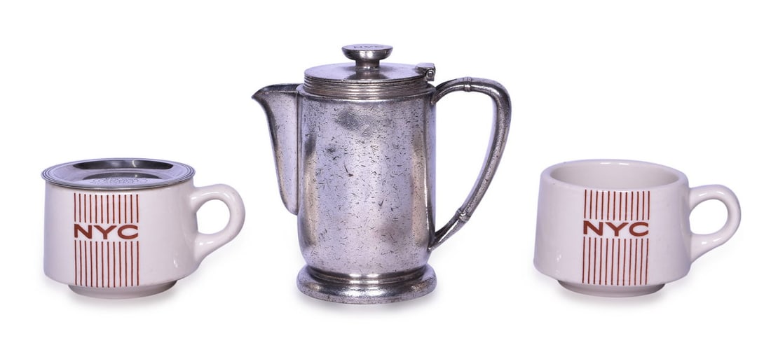 Four Pieces of New York Central Railroad Silver and China - Teapot, Butter Pat, and Mercury Coffee (1 of 3)