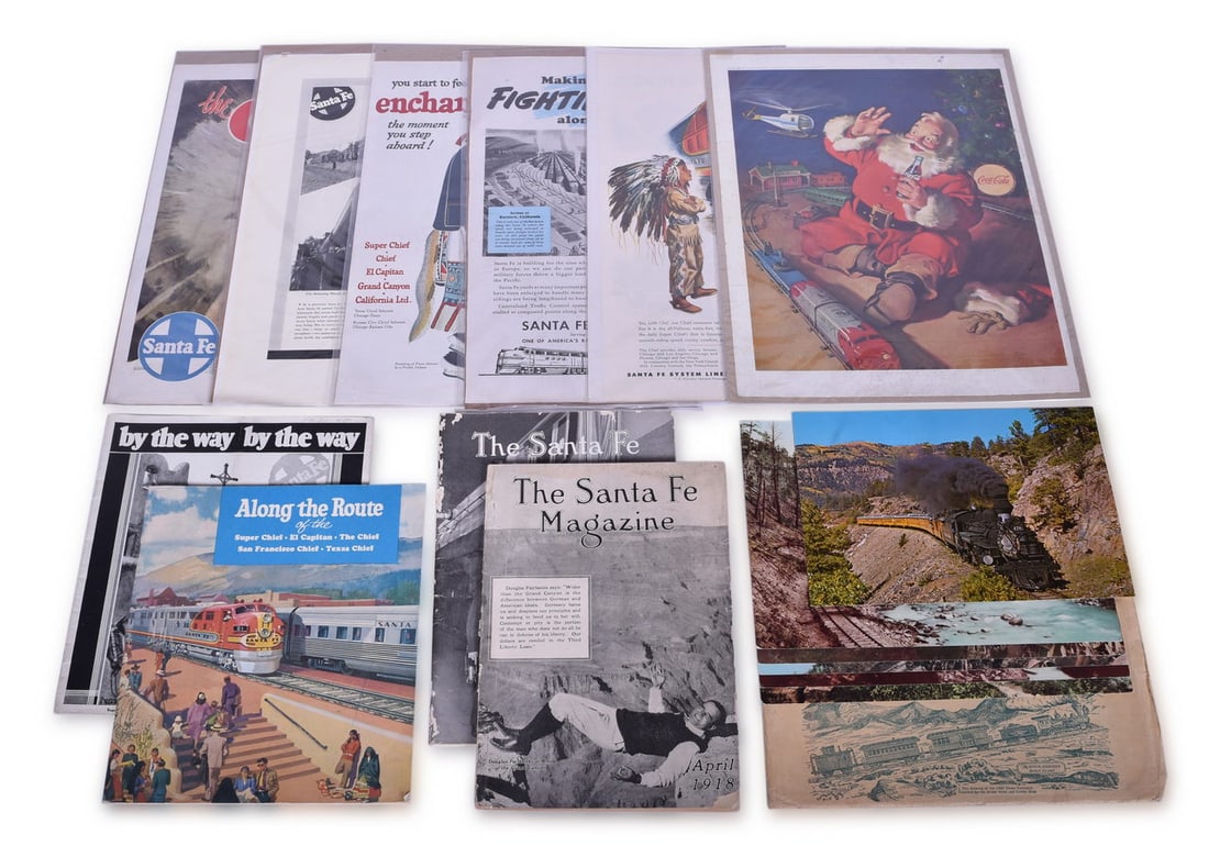 Eleven Santa Fe and Narrow Gauge Railroad Paper Items - Advertisements, Booklets, Photo Prints - (1 of 3)