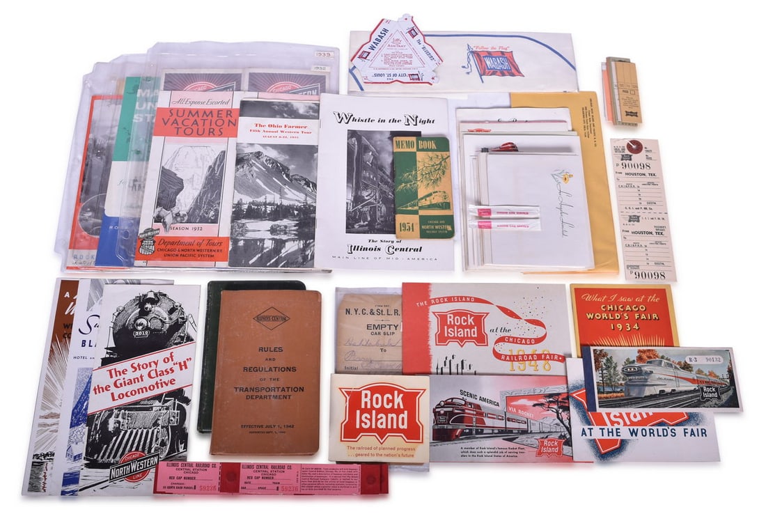 60+ Peices of Midwestern Railroad Paper Ephemera - Chicago and North Western, Rock Island, Wabash, (1 of 3)