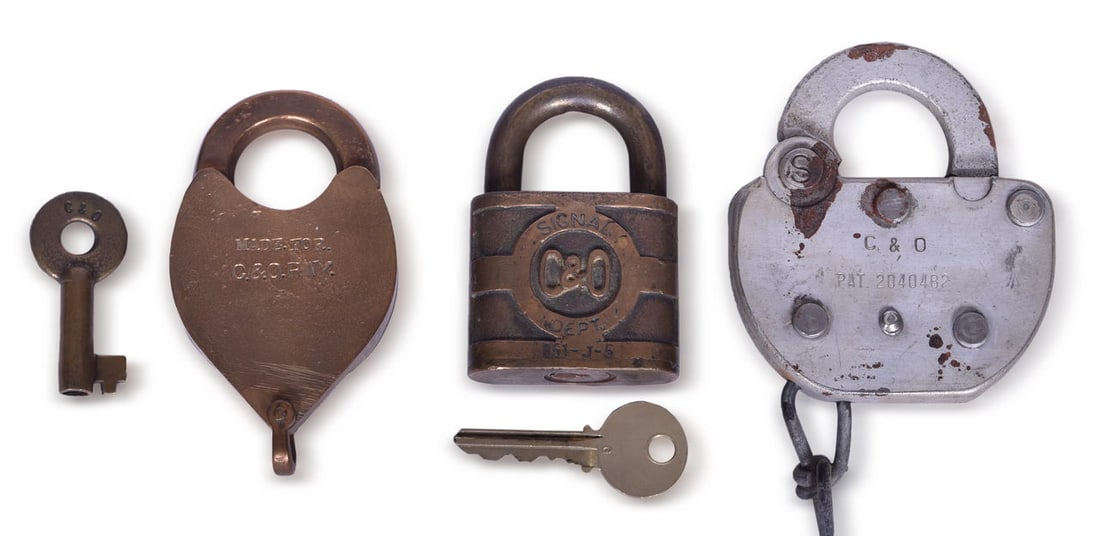 Three Chesapeake and Ohio Railroad Locks- Brass Yale Signal, Yale Heart Shaped, Adlake Steel (1 of 2)