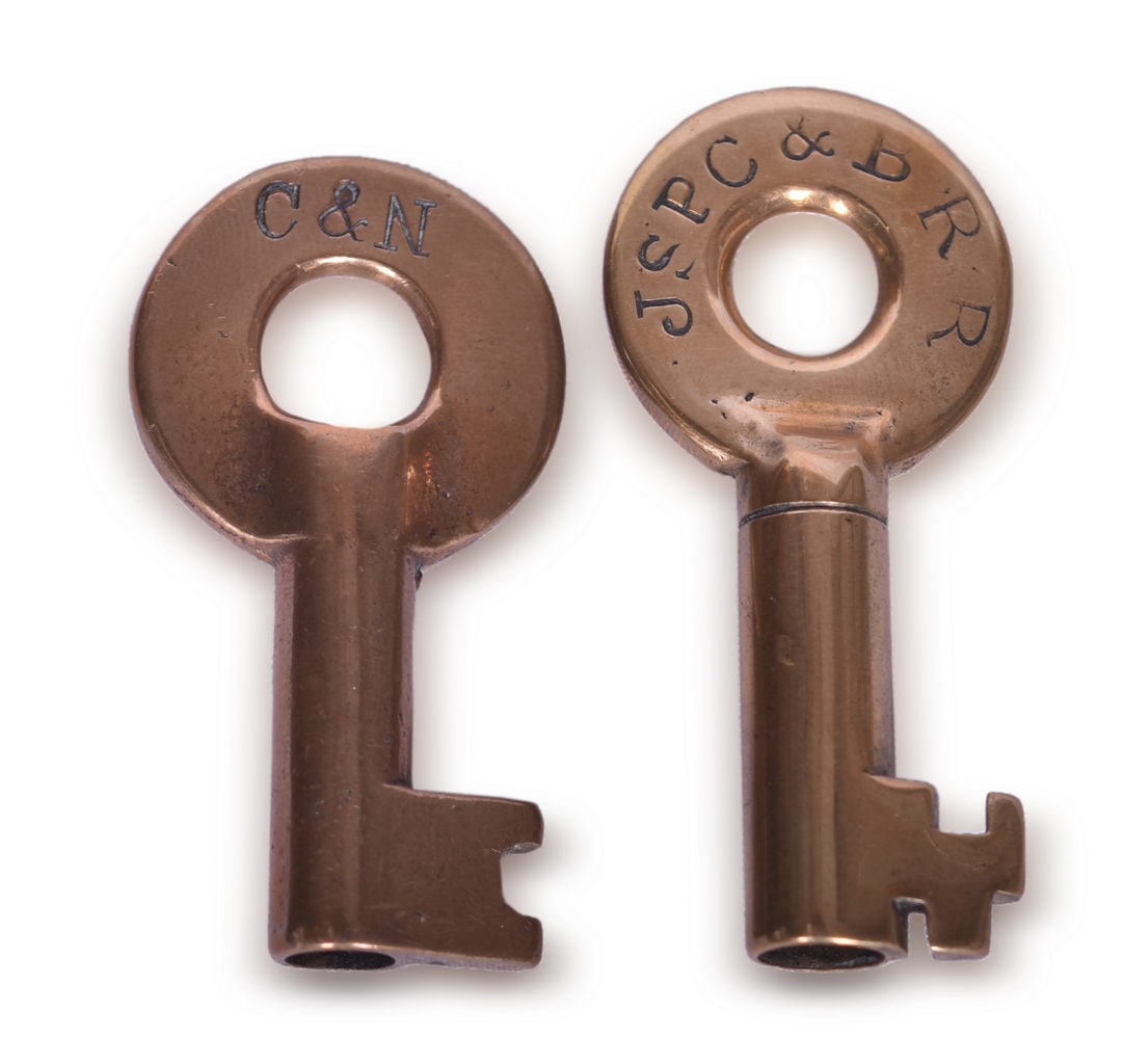 Pair of Brass Railroad Keys - Columbus & Newark and Jersey Shore, Pine Creek & Buffalo Railway (1 of 3)