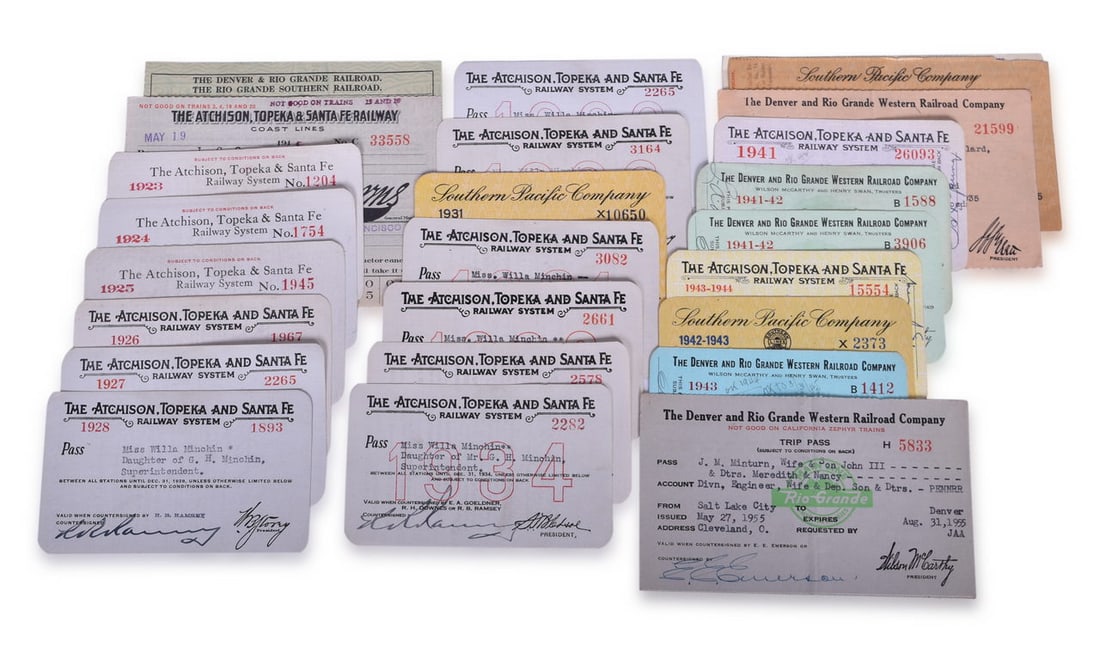 Twenty-Five Southwestern Railroad Annual Passes and Trip Passes - Atchison, Topeka and Santa Fe, (1 of 3)