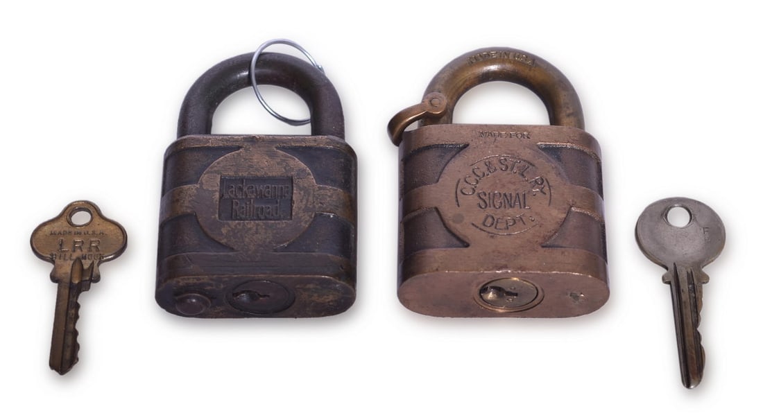 Pair of Brass Yale Railroad Locks - Cleveland, Cincinnati, Chicago & St. Louis and Lackawanna (1 of 3)
