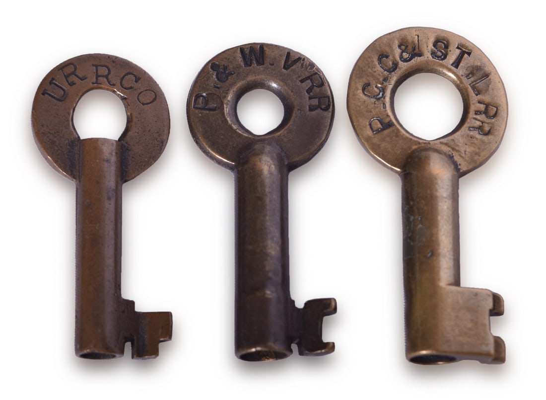 Three Northeast Railroad Brass Keys - Pittsburg & West Virginia, Union Railroad Co., and Pittsburgh, (1 of 3)