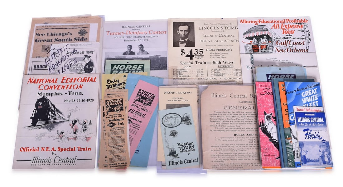 Illinois Central and Illinois Terminal Railroad Paper Group - Timetables, Travel Guides, Advertising (1 of 3)
