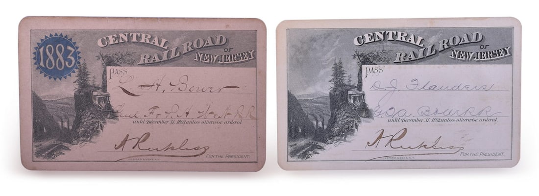 1882 and 1883 Central Railroad of New Jersey Annual Passes (1 of 2)