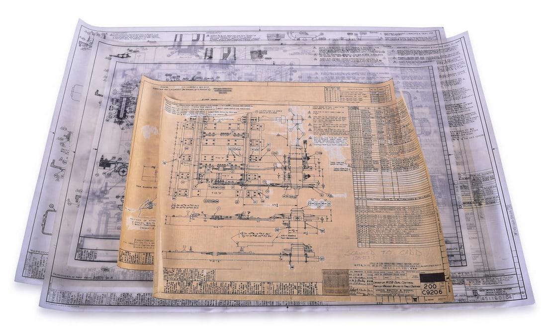 Five Original Union Switch and Signal M23 A/B Switch Machine Drawings/Blueprints (1 of 3)