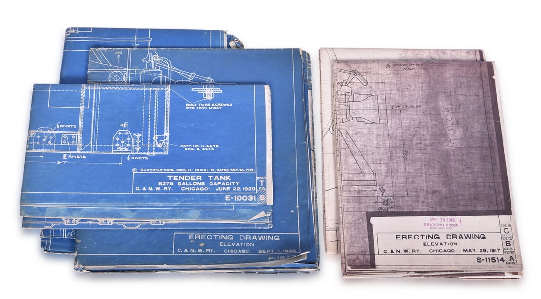 Group of Five Chicago and North Western Railroad Class E Steam Locomotive Blueprints (1 of 3)