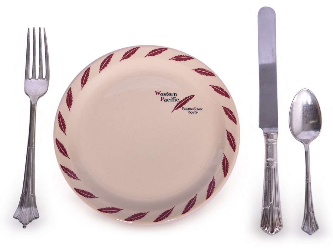 Western Pacific Railroad China Feather River Route Bread Plate and Santa Fe Albany Silver Flatware (1 of 3)