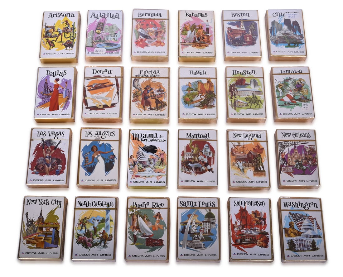 Twenty-Four Delta Air Lines Playing Card Decks - Travel Destination Advertising, Arizona, Jamaica, (1 of 3)