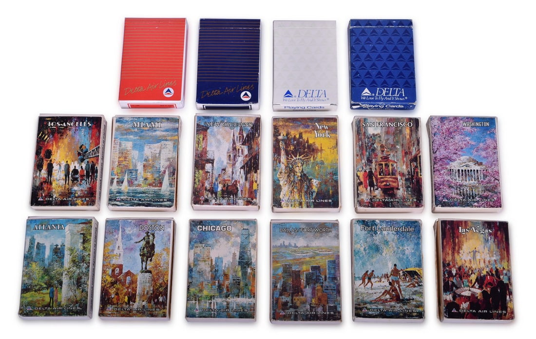 Sixteen Delta Air Lines Playing Card Decks - Travel Destination Advertising, Boston, San Francisco, (1 of 3)