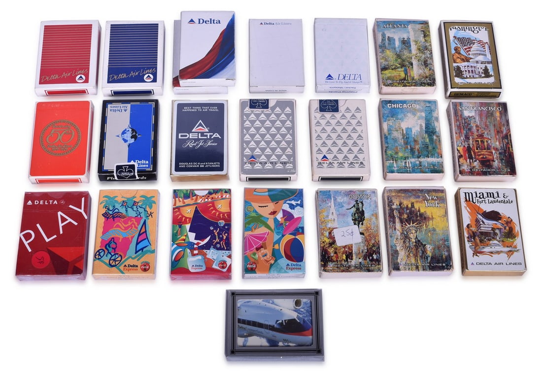 Twenty-Three Delta Air Lines Advertising Playing Card Decks - 50th Anniversary, Destinations, Play, (1 of 2)