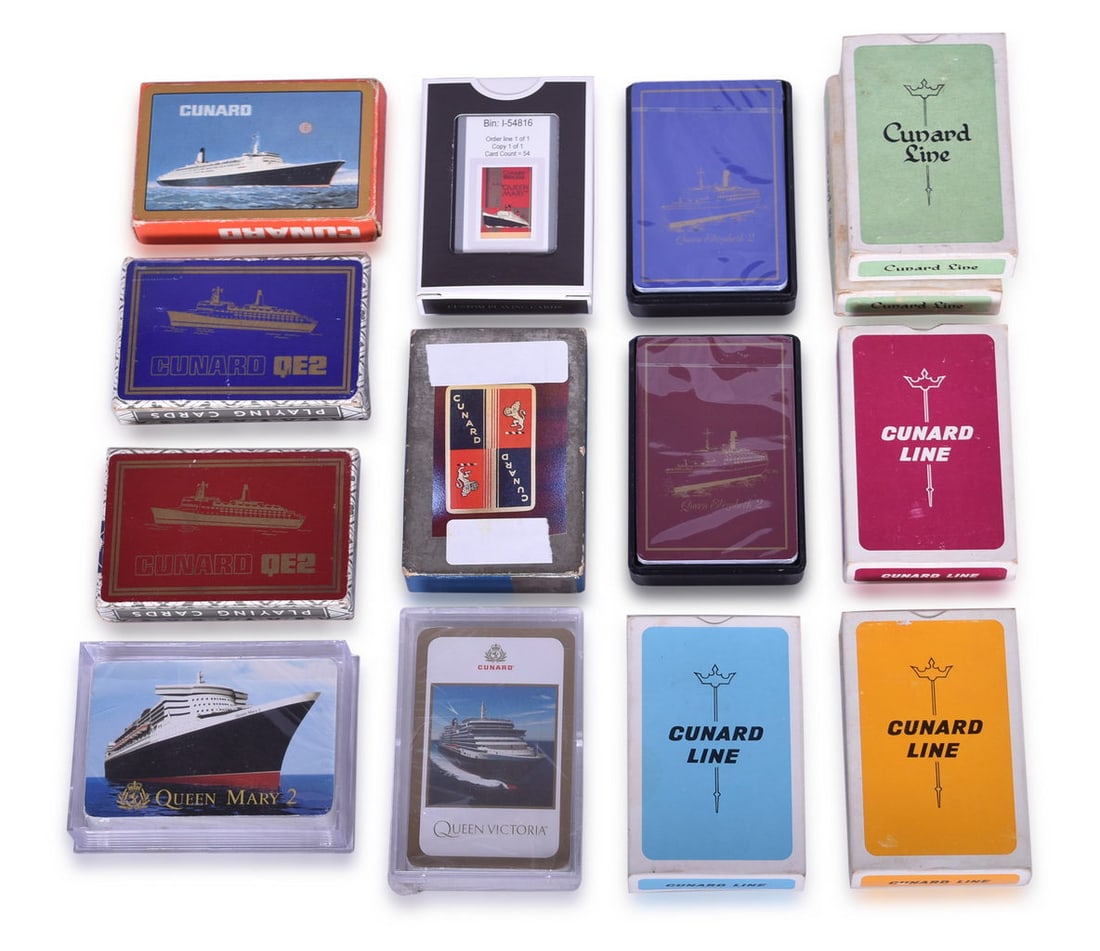 Fourteen Cunard Line Steamship Playing Card Decks - Queen Victoria, Queen Mary 2, Queen Elizabeth 2, (1 of 3)