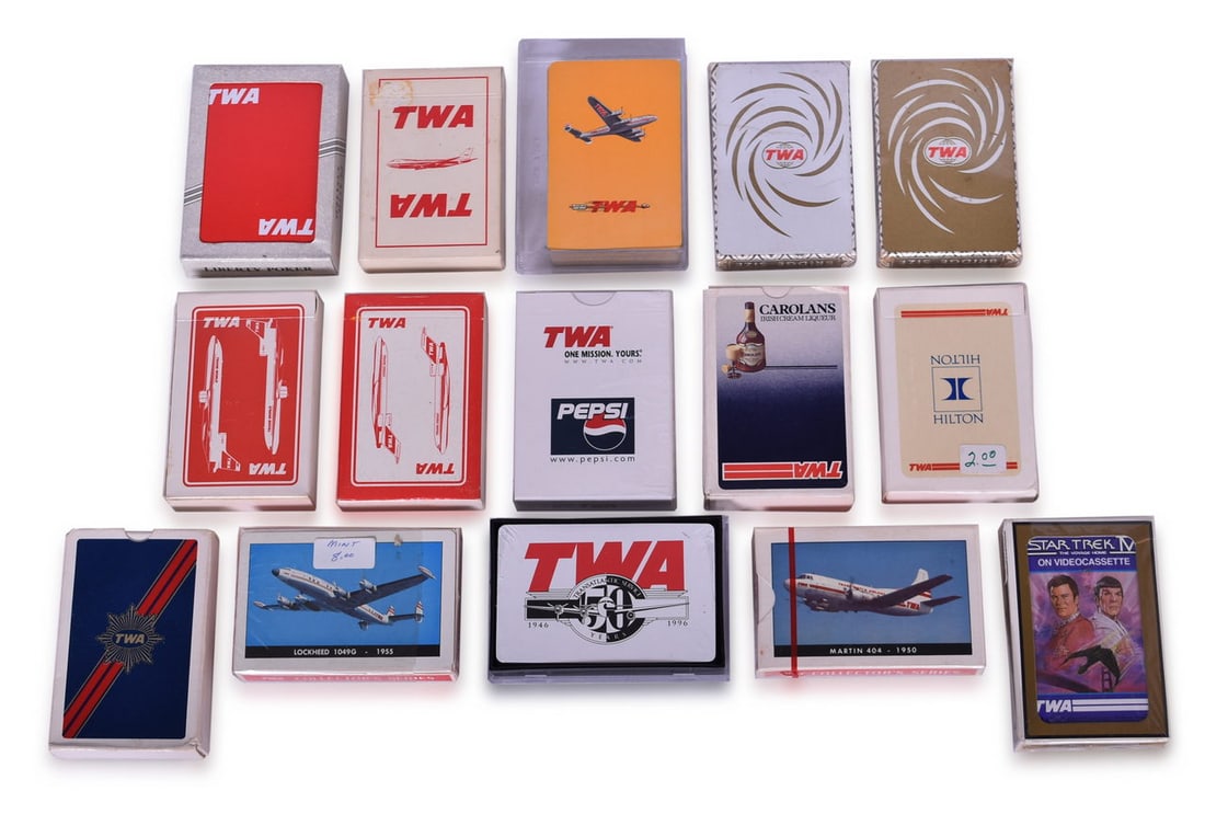 Fifteen TWA Trans World Airlines Playing Card Decks Advertising Hilton, Star Trek IV, Pepsi, (1 of 3)