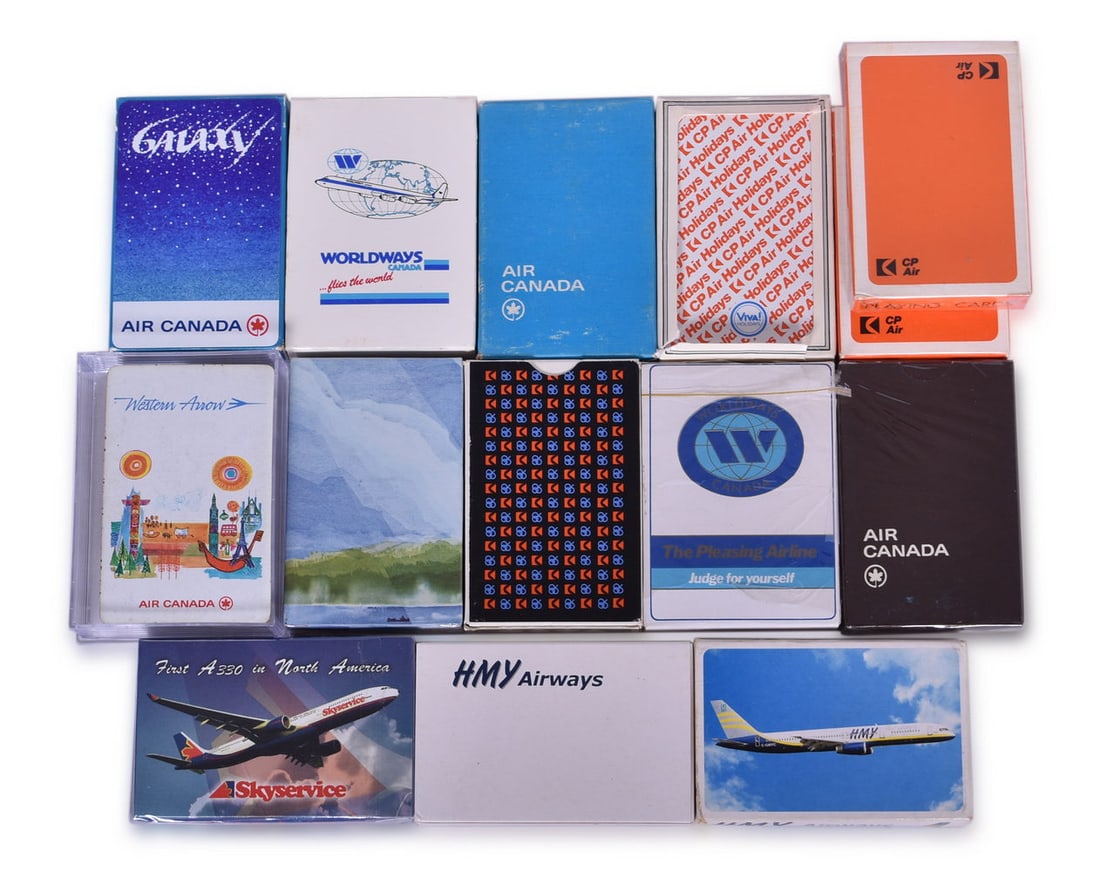 Fourteen Canadian Airline Playing Card Decks - Air Canada, Worldways Canada, CP Air, Skyservice, and (1 of 3)