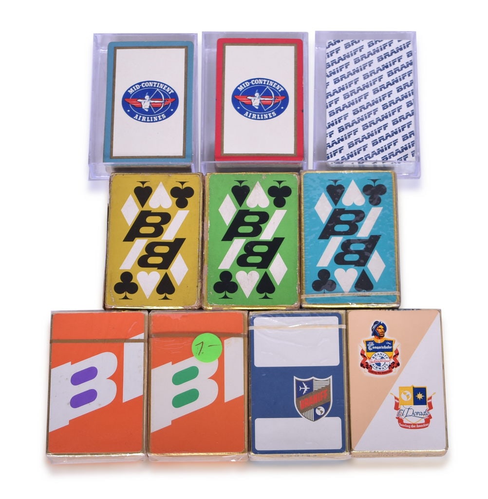 Ten Braniff International and Mid-Continent Airlines Playing Card Decks (1 of 3)