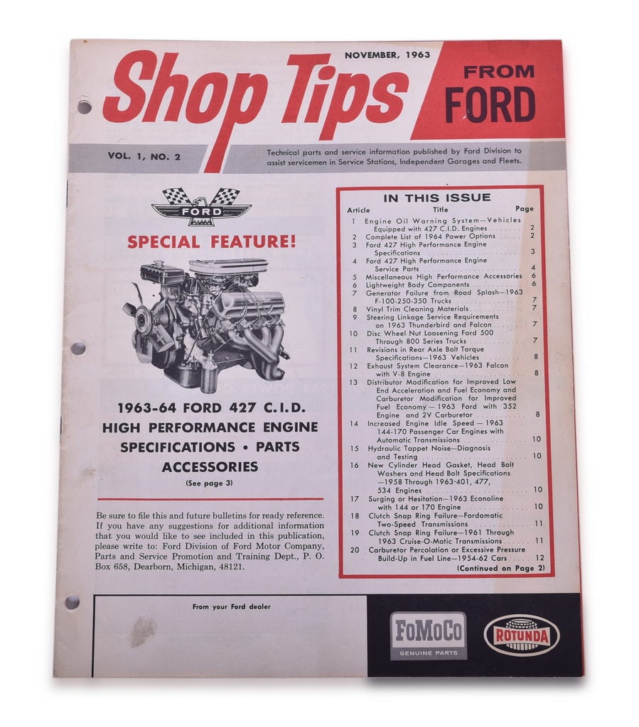 1963 Ford 427 CID Shop Tips Brochure - Automobile Repairs (1 of 3)