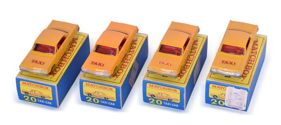 Four Matchbox / Lesney No. 20 Chevrolet Impala Taxis in Original Boxes (1 of 4)