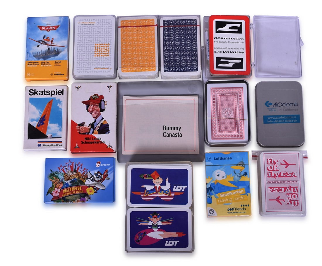 Thirteen European Airline Playing Card Decks Advertising GermanAir, Lufthansa, AirBerlin, (1 of 3)