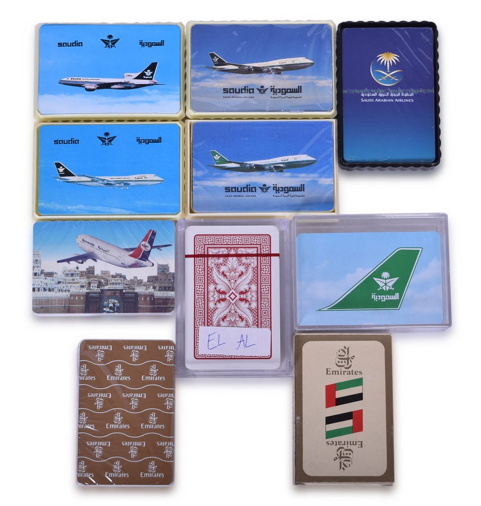 Ten Middle Eastern Airline Playing Card Decks Advertising Saudi Arabian Airlines, EL AL Israel, (1 of 3)