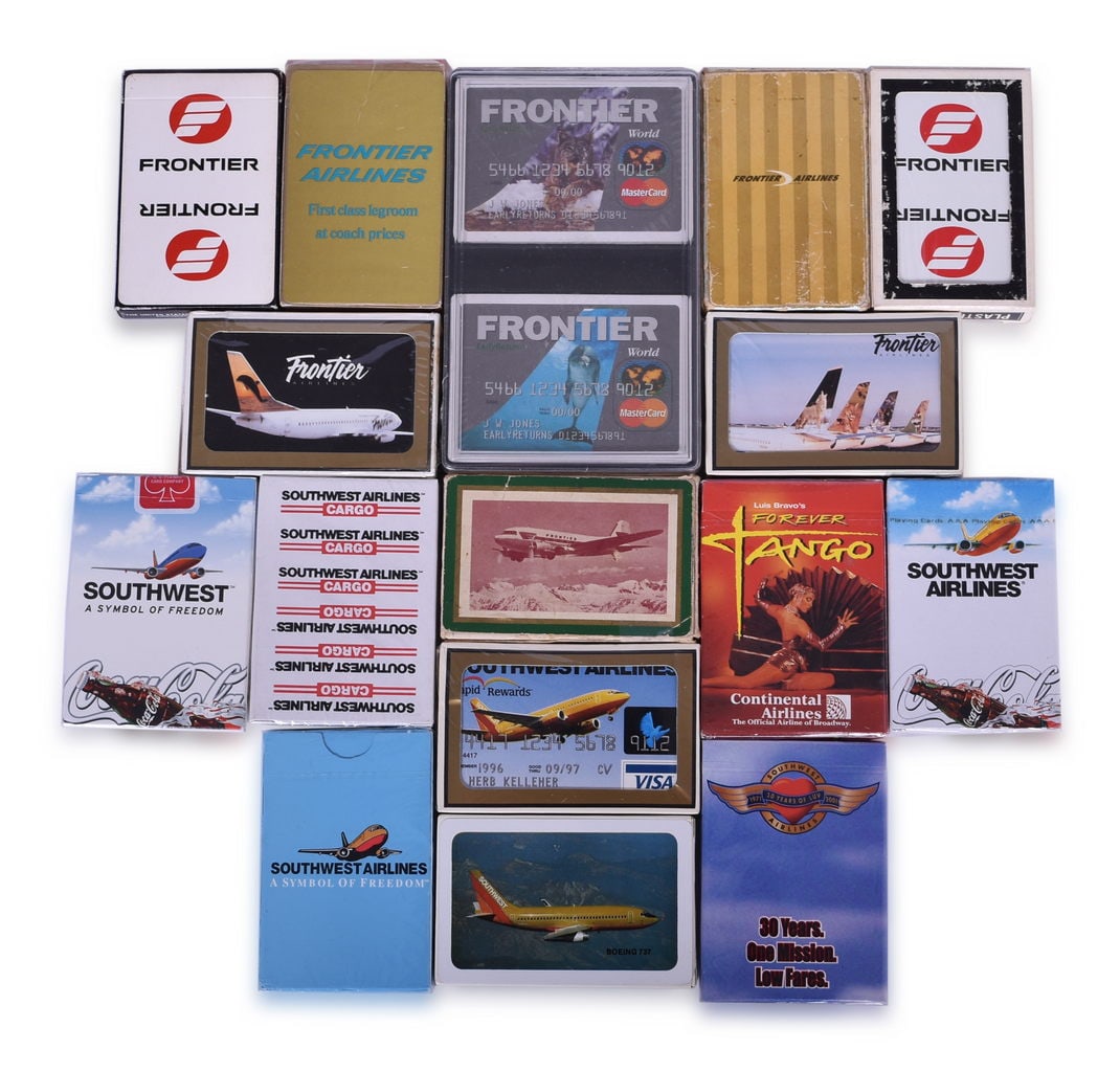 Seventeen Airline Playing Card Decks Advertising Frontier, Southwest, and Continental Airlines (1 of 3)