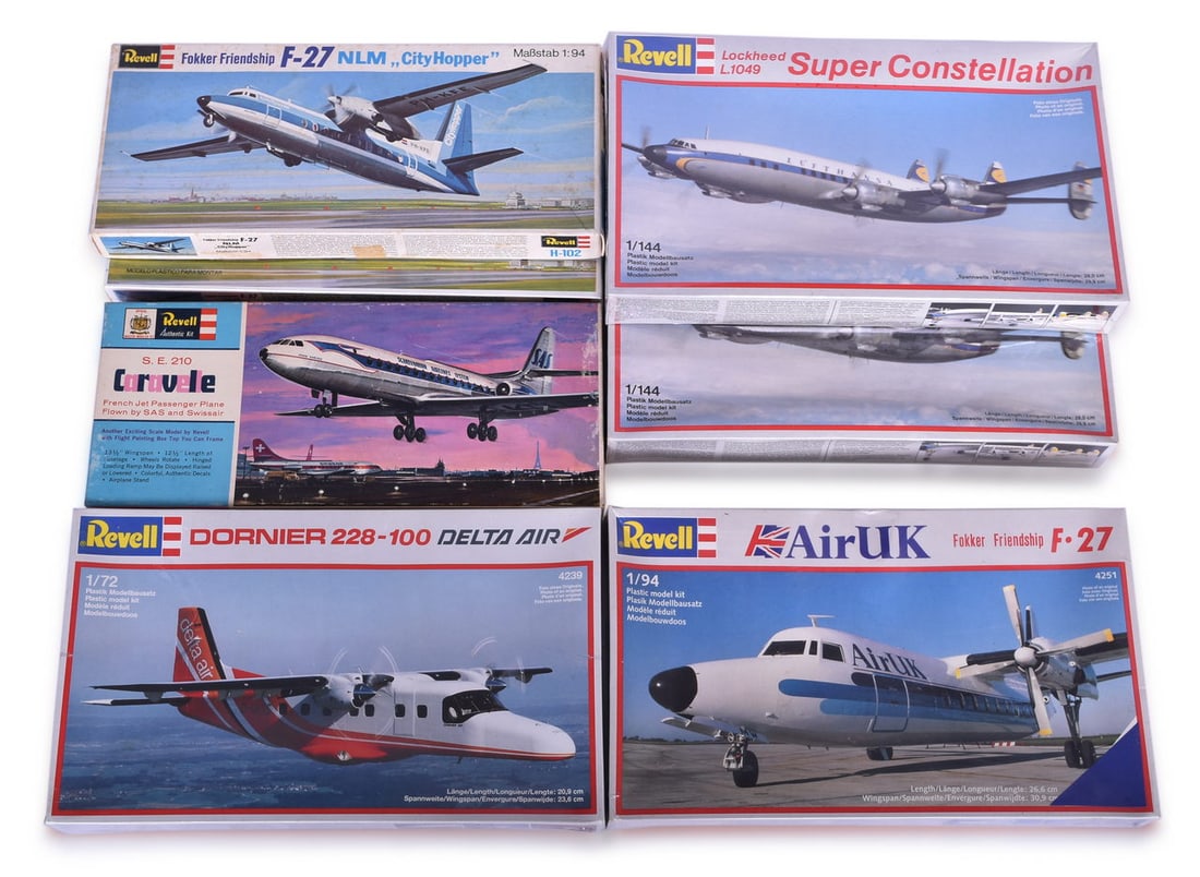 Seven Revell Airplane Model Kits - Caravelle, F27, Lockheed Super Constellation, etc. (1 of 3)