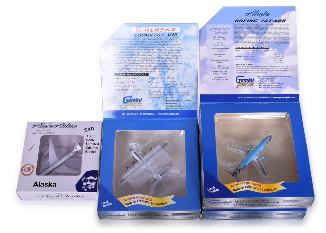 Four Gemini Jets/Aero Classics Die Cast Alaska Airplane Models - 737, L-382B (1 of 3)