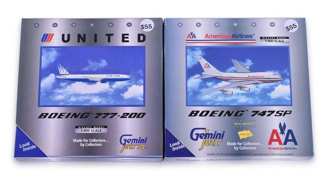 Two Gemini Jets Die Cast 747/777 Airplane Models - American Airlines, United (1 of 3)