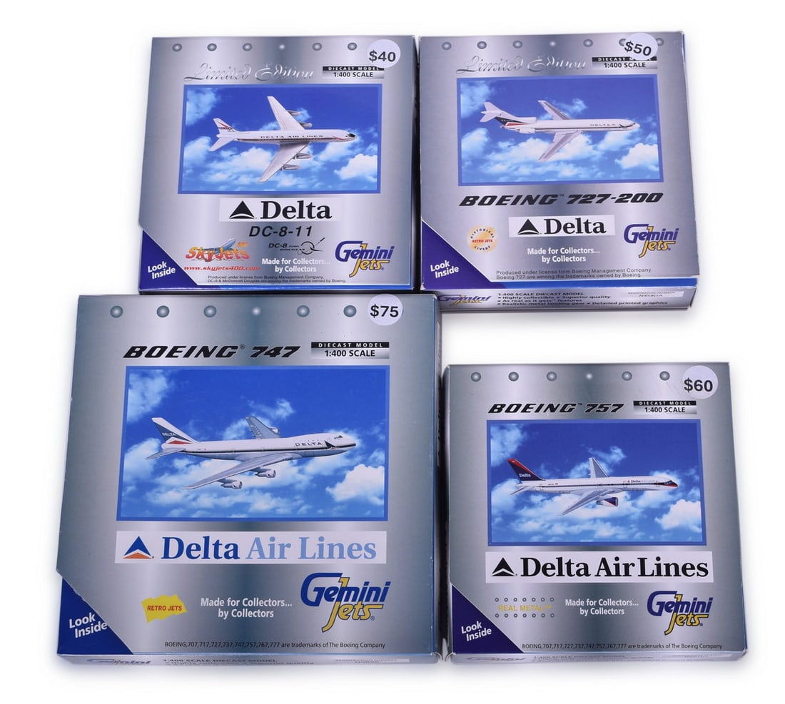 Four Gemini Jets Die Cast Delta Airplane Models - DC-8-11, 727, 747, 757 (1 of 3)