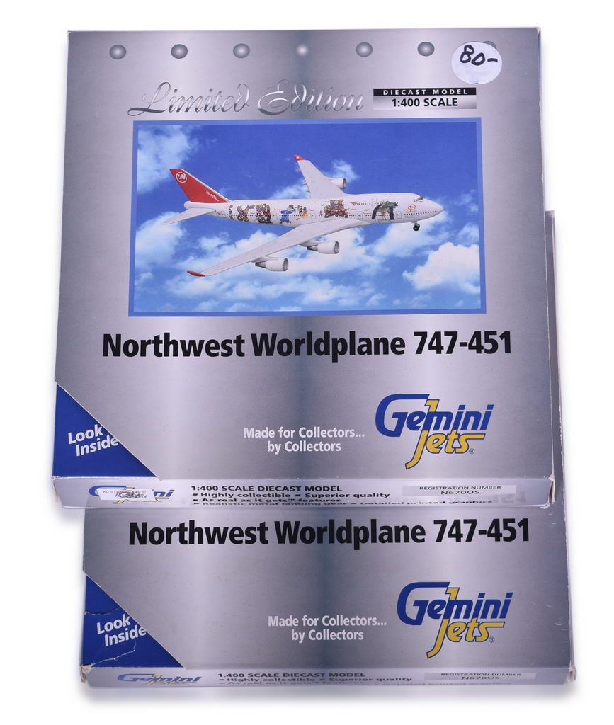 Two Gemini Jets Die Cast 747 Airplane Models - Northwest Worldplane (1 of 2)