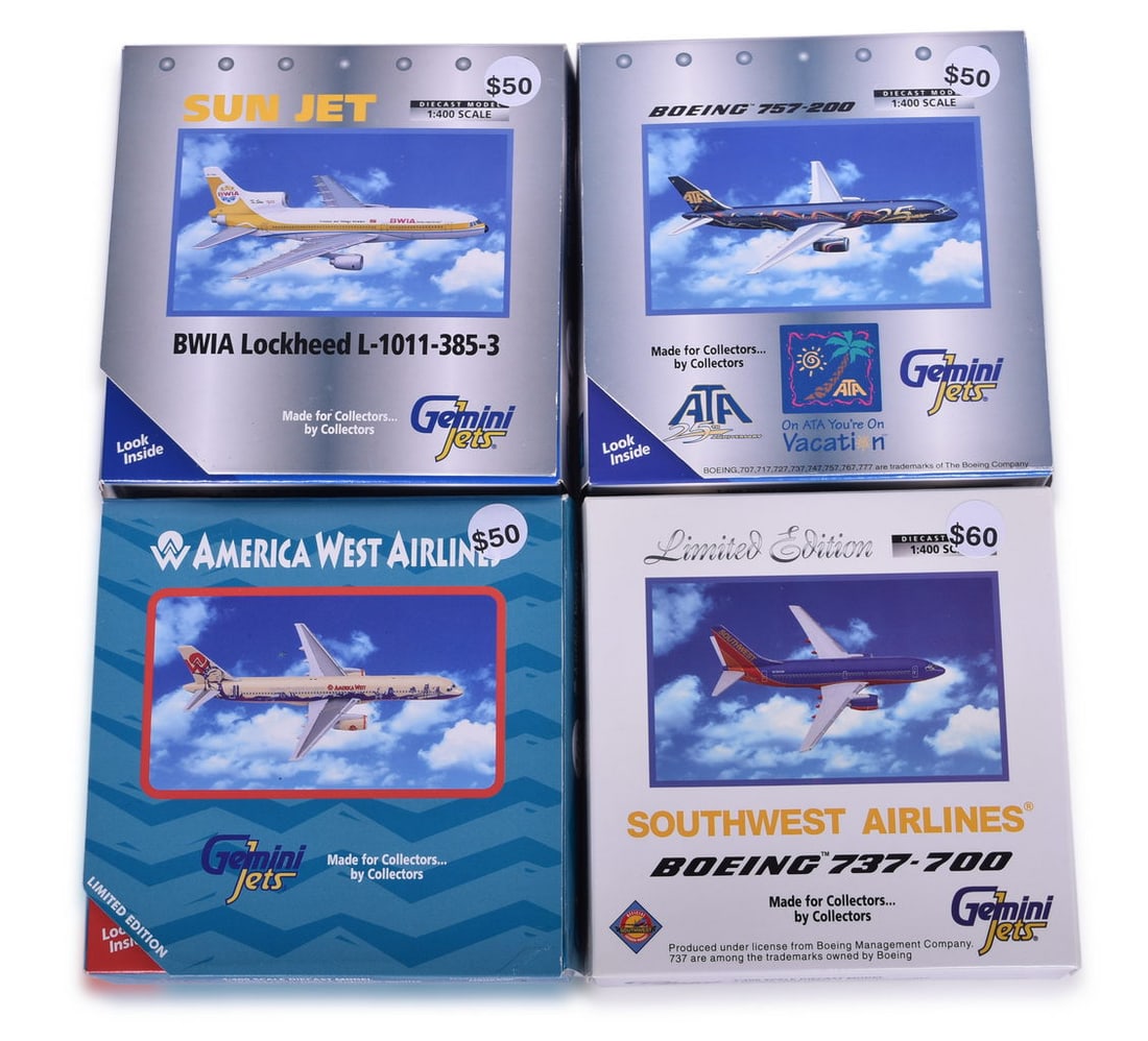 Four Gemini Jets Die Cast 737/757 Airplane Models - Southwest, BWIA, ATA, American West (1 of 3)