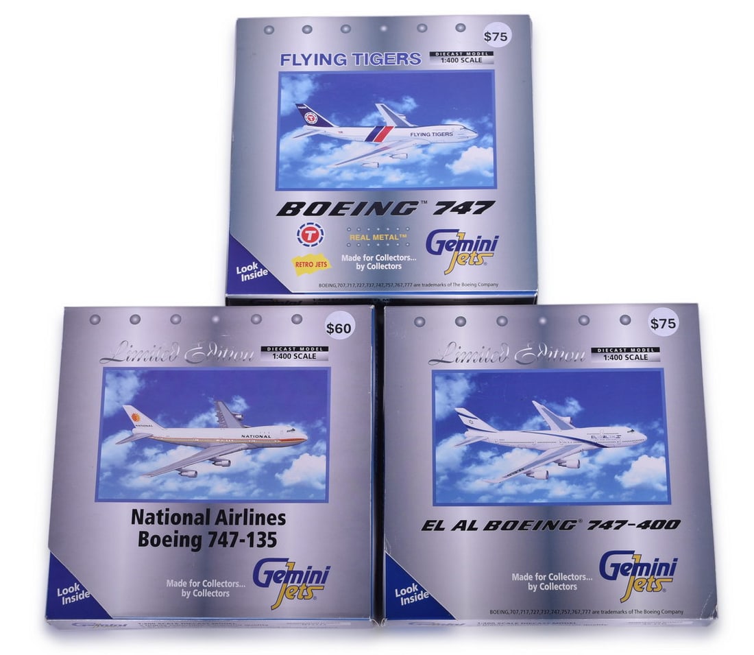 Three Gemini Jets Die Cast 747 Airplane Models - National Airlines, El Al, Flying Tigers (1 of 3)