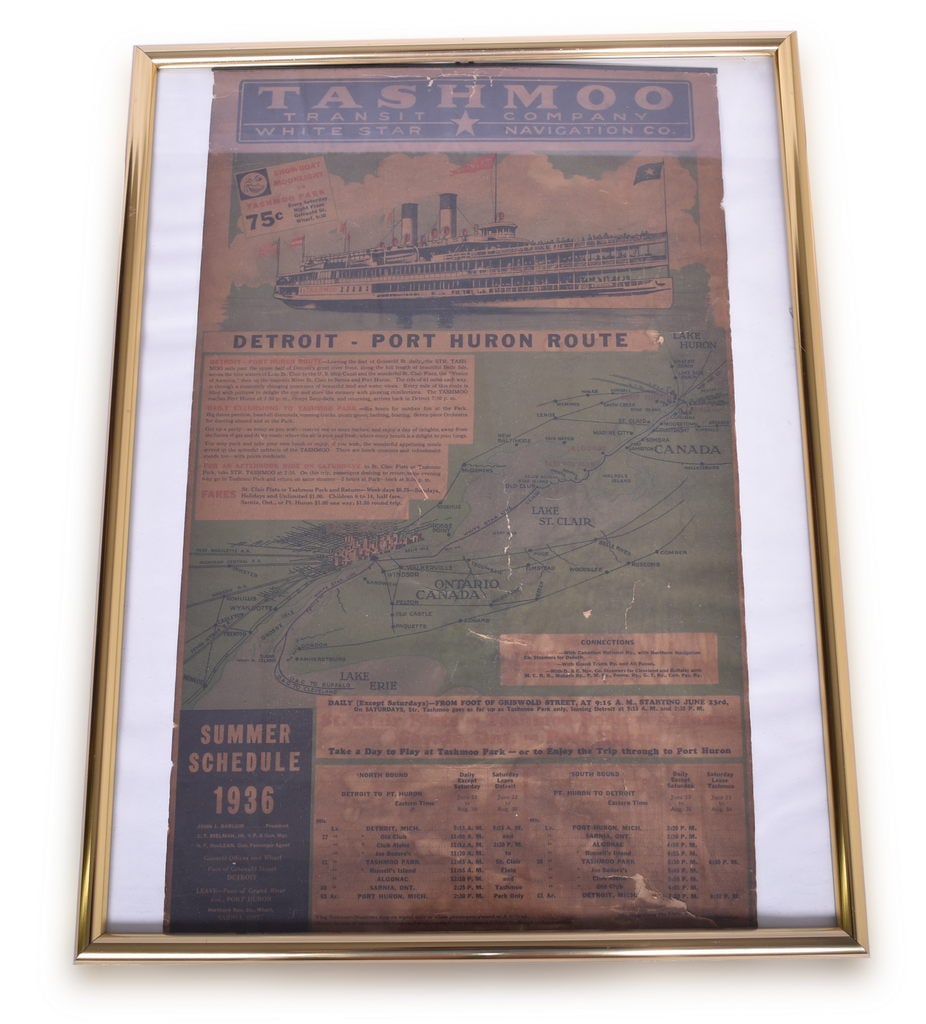 1936 Tashmoo Transit Company White Star Navigation Steamship Summer Schedule Broadsheet (1 of 8)