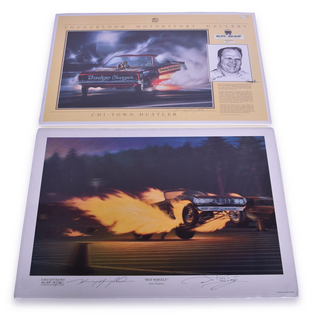 Pair of Large Format Hand Signed Kenny Youngblood Drag Racing Prints (1 of 6)