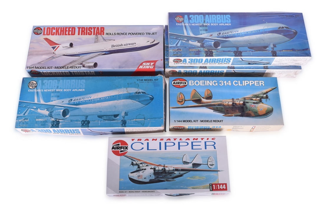 Six Airfix 1/144 Scale Airplane Model Kits - Boeing 314 Clipper, Lockheed Tristar, Airbus A300 (1 of 6)