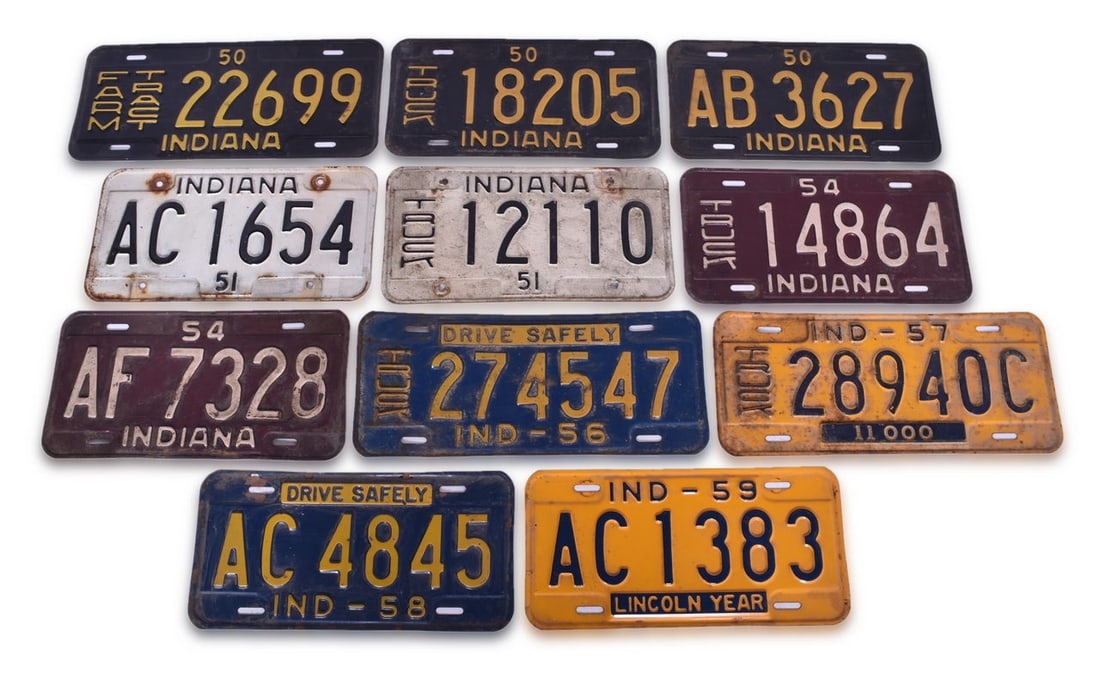 Eleven 1950s Vintage Indiana Truck and Farm Truck License Plates (1 of 3)