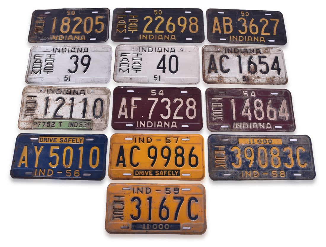 Thirteen 1950s Vintage Indiana Truck and Farm Truck License Plates (1 of 3)