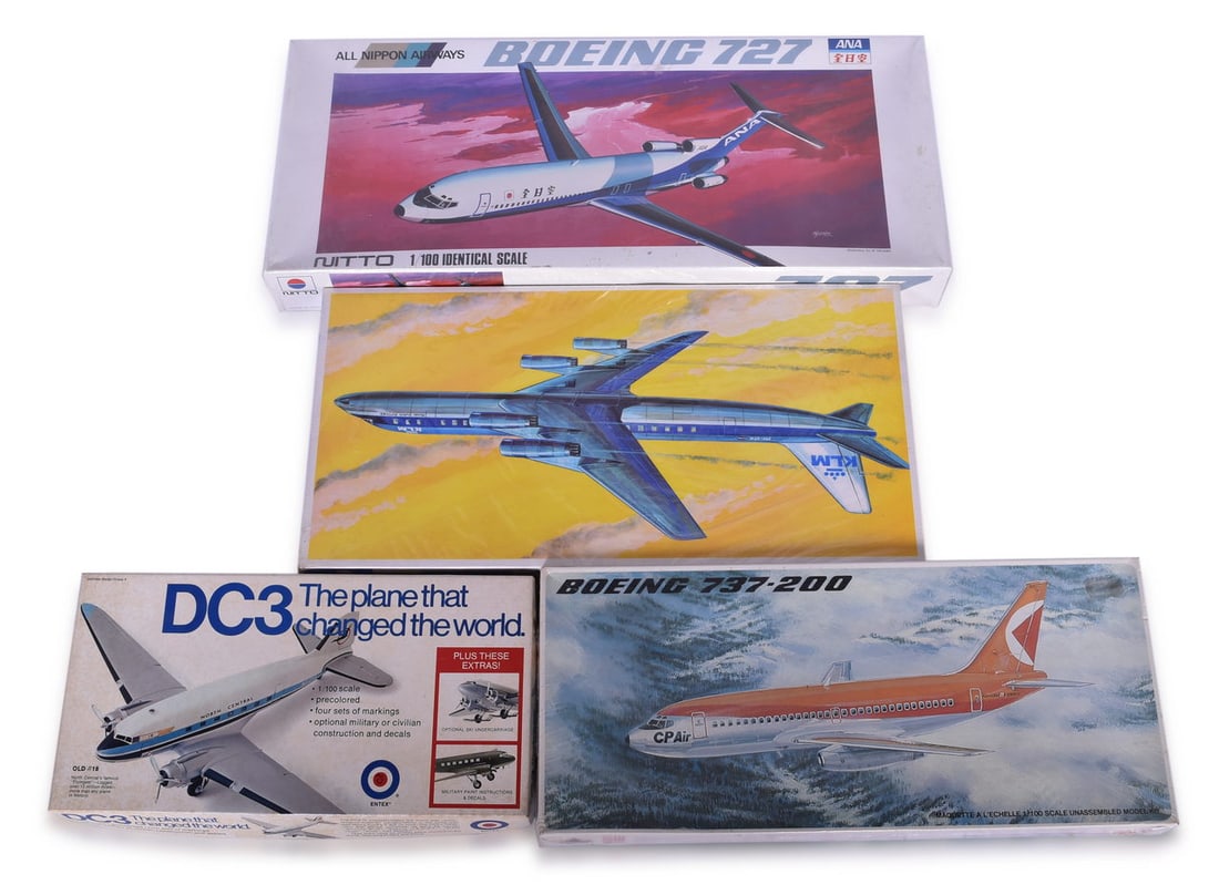 Four Mixed 1:100 Scale Airplane Model Kits - Entex, Nitto, Maquettes M&D, Flugzeug-Modell. (1 of 2)