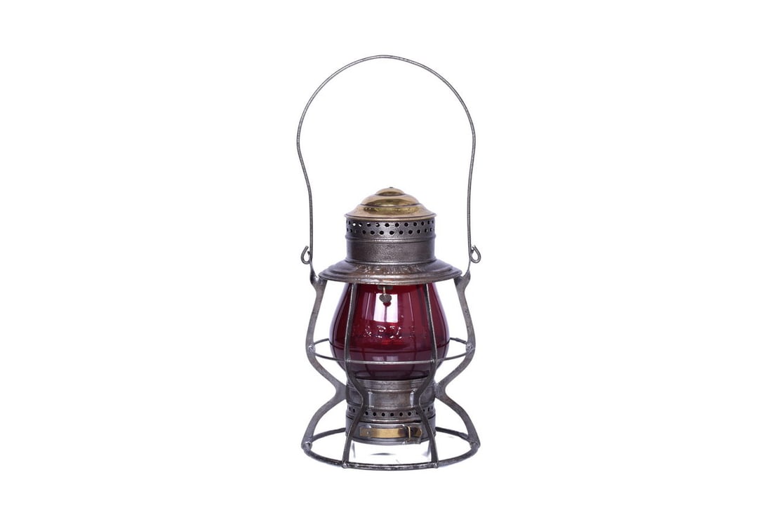 Flint & Pere Marquette Railroad Brass Top Lantern w/ Red Cast Globe (1 of 5)
